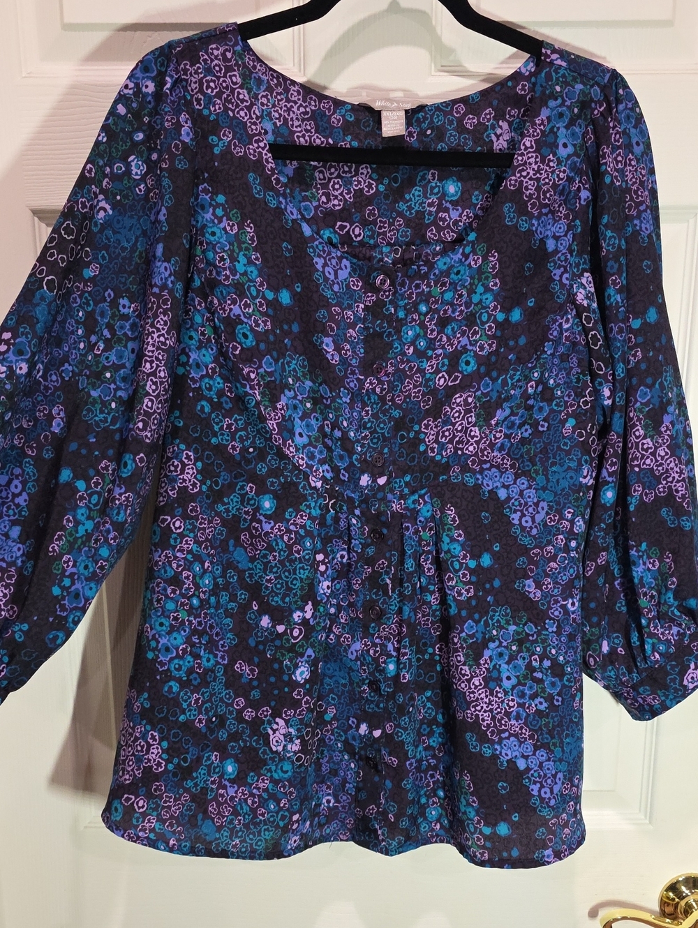 White Stag Floral Peasant Blouse - Purple & Blue